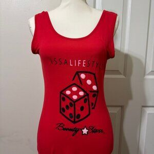 Yelete Red Fitted Tank Dress with Graphic Design, size M